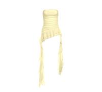 Sujetador de mujer 2026 Top de tubo liso con inserto asimétrico de volantes, Camisola elástica informal de moda sin tirantes Bralette Negro Bustier, amarillo, S