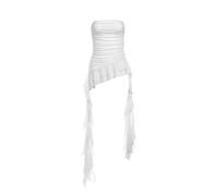Sujetador de mujer 2026 Top de tubo liso con inserto asimétrico de volantes, Camisola elástica informal de moda sin tirantes Bralette Negro Bustier, Blanco, L