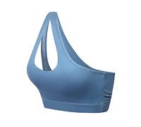 Sujetador de ocio con un solo hombro, talla grande, a prueba de sacudidas, para yoga, ropa interior, sujetadores deportivos de algodón para mujer, azul, XL