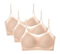 Sujetador de Seda de Hielo Ultrafino sin Costuras, Sujetador Diario de Seda de Hielo Transpirable con Almohadillas extraíbles, 3 Paquetes de Tiras Sujetador Espalda Descubierta Pezonera (Beige, XL)