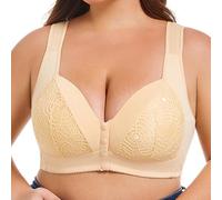 Sujetador deportivo acolchado con cierre frontal para mujer, conjunto de sujetadores deportivos con un hombro descubierto, beige, 6XL