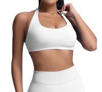 Sujetador deportivo acolchado para mujer Bustier con efecto push-up, sujetador sin costuras con efecto push-up, sujetador acolchado para yoga y fitness, sin costuras... &, Blanco, L