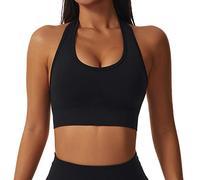 Sujetador Deportivo con Cuello sin Espalda Fitness Bustier Sujetador Push-up Acolchado para Mujer sin Sujetador Deportivo Top Sujetador de Yoga Entrenamiento de Soporte Medio (Black, XL)