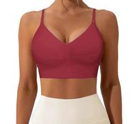 Sujetador deportivo de verano con cuello redondo grande y parte superior sin espalda fruncido de diferentes maneras Top Encaje Mujer, Vino, L