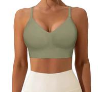 Sujetador deportivo de verano con cuello redondo grande y parte superior sin espalda fruncido de diferentes maneras Top Encaje Mujer, verde, L