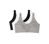 Sujetador deportivo Fruit of the Loom de algod n con cierre frontal para mujer, negro, blanco y gris jaspeado, paquete de 3, talla 36 (EE. UU.)