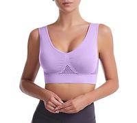 Sujetador deportivo mujer sin varillas sin tejido malla transpirable ligero elástico con almohadillas extraíbles talla amplia ideal yoga running gimnasio entrenamiento uso diario top deportiv (B, S)