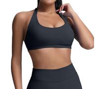 Sujetador deportivo para mujer con efecto push-up, sujetador sin costuras con efecto push-up, sujetador acolchado para yoga y fitness, sin costuras..., gris oscuro, XS