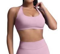 Sujetador deportivo para mujer con efecto push-up, sujetador sin costuras con efecto push-up, sujetador acolchado para yoga y fitness, sin costuras..., Rosa., L