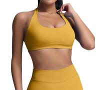 Sujetador deportivo para mujer con efecto push-up, sujetador sin costuras con efecto push-up, sujetador acolchado para yoga y fitness, sin costuras..., amarillo, L