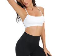 Sujetador deportivo para mujer, espalda en Y, espalda cruzada, espalda cruzada, baja sujeción, tirantes delgados, sujetador de entrenamiento de yoga, Blanco, L