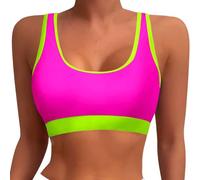Sujetador deportivo para mujer, parte superior de bikini con espalda cruzada, cuello superior, parte superior acolchada, camiseta sin mangas con corpiño integrado, rosso, M