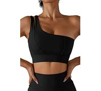 Sujetador deportivo para mujer, sujetador de yoga con un solo hombro con alto agarre, tirantes recortados, atlético, correr, entrenamiento, parte superior sin abdomen, Negro , L