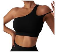 Sujetador deportivo sin espalda para mujer, con un solo hombro, acolchado, push-up, sujetador de yoga, sujetador de entrenamiento, sujetador de fitness, Negro , M
