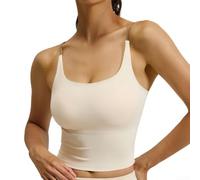 Sujetador deportivo sólido de alta elasticidad para mujer, camiseta sin mangas para sensación desnuda, chaleco de gimnasio para correr, fitness, tallas del Reino Unido (blanco XL)