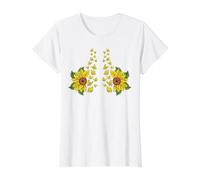 Sujetador Divertido con Mariposas y Girasoles, Pechos Camiseta gráfica económica, Mujer, Blanco, S