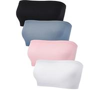 Sujetador elástico Tipo bandó sin Tirantes, ni Relleno, ni Costuras para Mujer, Bralette, 4 Unidades, Colores: Azul Claro, Rosa, Blanco y Negro, Tallas XL y XXL