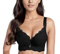 Sujetador genérico para mujer Push-Up de encaje con almohadillas de sujetador Balconnet agrupación sin armaduras para escote diario, intimidad sexy cómodo elegante encaje, Negro , XL