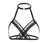 Sujetador jaula Bustier mujeres seductora cavidad strappy elástico sin tirantes lencería, Negro , L