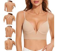 Sujetador Mujer Sin Aros Sujetador Espalda Descubierta Sexy Escote V Profundo Convertible Multiposición Sujetadores Push Up Jelly Bra Espalda Baja con Tirantes Ajustables para Vestidos de Fiesta,Boda