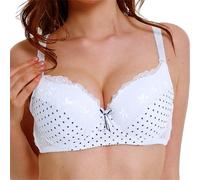 Sujetador para mujer con aros, push up, tallas grandes, sujetador elegante de lunares, ropa interior suave y cómoda, bralette con tirantes ajustables, sujetador para trabajo, ocio, viajes, Blanco, 80E