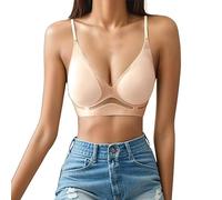 Sujetador para mujer negro - Bralette Sin Aros Push Up Sin Costura Acolchado Bustier con Cuello de Pico Profundo Minimizador Inalámbrico BHS Skiny Bra Apoyo Ropa Interior Busto Sujetador Sujetador