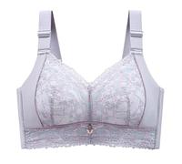 Sujetador Para Mujer Sujetador de encaje sin aros for mujer, talla grande 36-52CDE, fino, costuras, for pecho, relleno(Grey,80E)