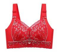 Sujetador Para Mujer Sujetador de encaje sin aros for mujer, talla grande 36-52CDE, fino, costuras, for pecho, relleno(Red,95C)