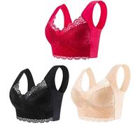 Sujetador Para Mujer Sujetador de encaje sin costuras seda hielo 3 piezas, ropa interior soporte superior aro acero, cómodo, talla grande, bralette tipo chaleco(XL (60-70kg),Khaki)