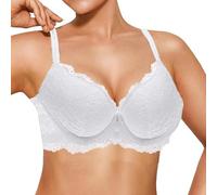Sujetador push up para mujer, con 2 copas de encaje, sexy, escote y sujetador extra acolchado con aros, Blanco, 70A