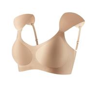 Sujetador push-up sin costuras con hombreras sin tirantes soporte para hombros colgantes cómodo sujetador de camiseta inalámbrico para el día a día, beige, S