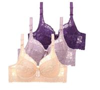 Sujetador Reductor de Encaje Sexy Paquete de 3 Ropa Interior Push-up para Mujer con aros Correas de Sujetador Ajustables Sujetador Acolchado Invisible de Color Carne