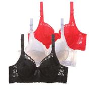 Sujetador Reductor de Encaje Sexy Paquete de 3 Ropa Interior Push-up para Mujer con aros Correas de Sujetador Ajustables Sujetador Acolchado Invisible de Color Carne
