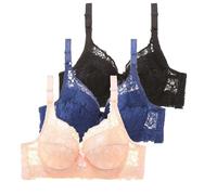 Sujetador Reductor de Encaje Sexy Paquete de 3 Ropa Interior Push-up para Mujer con aros Correas de Sujetador Ajustables Sujetador Acolchado Invisible de Color Carne