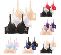 Sujetador Reductor de Encaje Sexy Paquete de 3 Ropa Interior Push-up para Mujer con aros Correas de Sujetador Ajustables Sujetador Acolchado Invisible de Color Carne