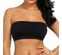 Sujetador Reductor Mujer Con Top acolchado Plus Bandeau Bra Size Elástico Mujeres sin tirante doble extraíble Bandas Sujetar Pecho (Black, S)