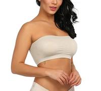 Sujetador Reductor Mujer Con Top acolchado Plus Bandeau Bra Size Elástico Mujeres sin tirante doble extraíble Bandas Sujetar Pecho (Brown, XL)