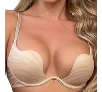 Sujetador Sexy en forma de U Delgada Sombrera-Transpirable-Rayas Brillantes-Envoltura Ropa Interior-Gran Pecho Reductor Anti-Colgar Sujetador, O beige., 85C