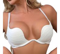 Sujetador Sexy en forma de U Delgada Sombrera-Transpirable-Rayas Brillantes-Envoltura Ropa Interior-Gran Pecho Reductor Anti-Colgar Sujetador, O blanco., 85C