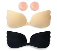 Sujetador Silicona Adhesivo Push Up Sujetador Adhesivo de 4 Piezas 2 Colores Transpirable y Cómodo Reutilizable Apto para Toda Ropa Sin Espalda Incluye 2 Pares de Pezoneras (Talla: B)