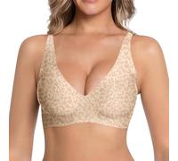 Sujetador Sin Aro Jelly Para Mujer, Escote en V Leopardo Jelly Push Up Bra, Ropa Interior Sin Costuras Cómoda, Sujetadores Suave Sin Aro Tipo Bralette, Sujetador Seamless Completo Camiseta Para Mujer