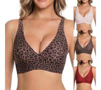 Sujetador Sin Aro Jelly Para Mujer, Escote en V Leopardo Jelly Push Up Bra, Ropa Interior Sin Costuras Cómoda, Sujetadores Suave Sin Aro Tipo Bralette, Sujetador Seamless Completo Camiseta Para Mujer