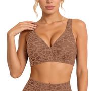 Sujetador Sin Aro Mujer Leopardo Push Up Cómodo Cuello V Sin Costura Interior Suave Sin Aro Bralette Deporte Sin Aro Sin Costura Camiseta Mujer