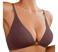 Sujetador sin aros para mujer, sin costuras, push-up, cómodo, sexy, encaje, senos, ropa interior deportiva informal, sin aros, sujetador clásico, ajuste transpirable, marrón, M