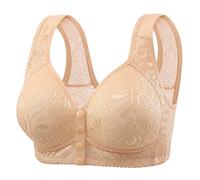 Sujetador sin aros sin costuras, talla grande, esponja fija, sin aros, botón frontal, de algodón, tipo chaleco, ropa interior, sujetadores de encaje para mujer, beige, L