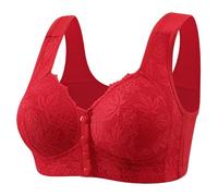 Sujetador sin Aros,Thin Laceless Comfortable Breathability Underwear Large Size Buckle Female Bra Deep V Neck Vest Bralette Wireless Bra Bikini (Red, 44)