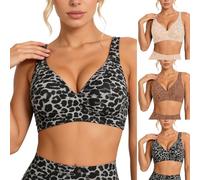 Sujetador Sin Costura Mujer Sin Aro Cuello V Leopardo Push Up Cómodo Sin Costura Interior Suave Sin Aro Bralette Sin Costura Camiseta Mujer