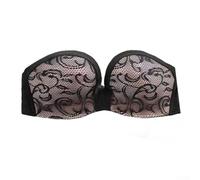 Sujetador sin tirantes antideslizante fruncido para mujer, lencería invisible de ajuste cómodo (encaje negro 36A)
