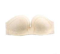 Sujetador sin tirantes antideslizante fruncido para mujer, lencería invisible de ajuste cómodo (encaje beige 36C)