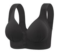 Sujetadores cómodos para uso diario para mujer, copa fija, apertura frontal, talla grande, sin anillo de acero, estilo chaleco fino para uso diario, Negro, 66